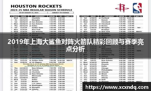 2019年上海大鲨鱼对阵火箭队精彩回顾与赛季亮点分析